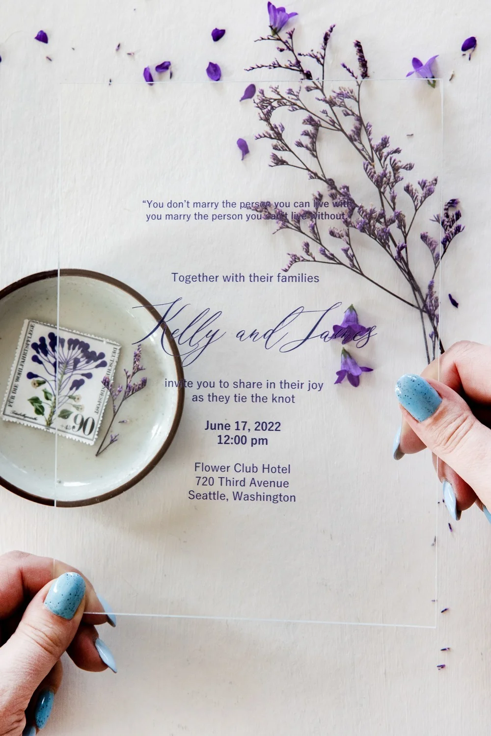 Lavendel Hochzeitseinladung, Glas oder Acryl Hochzeitseinladungen mit Lavendel, Transparente Hochzeitseinladungen
