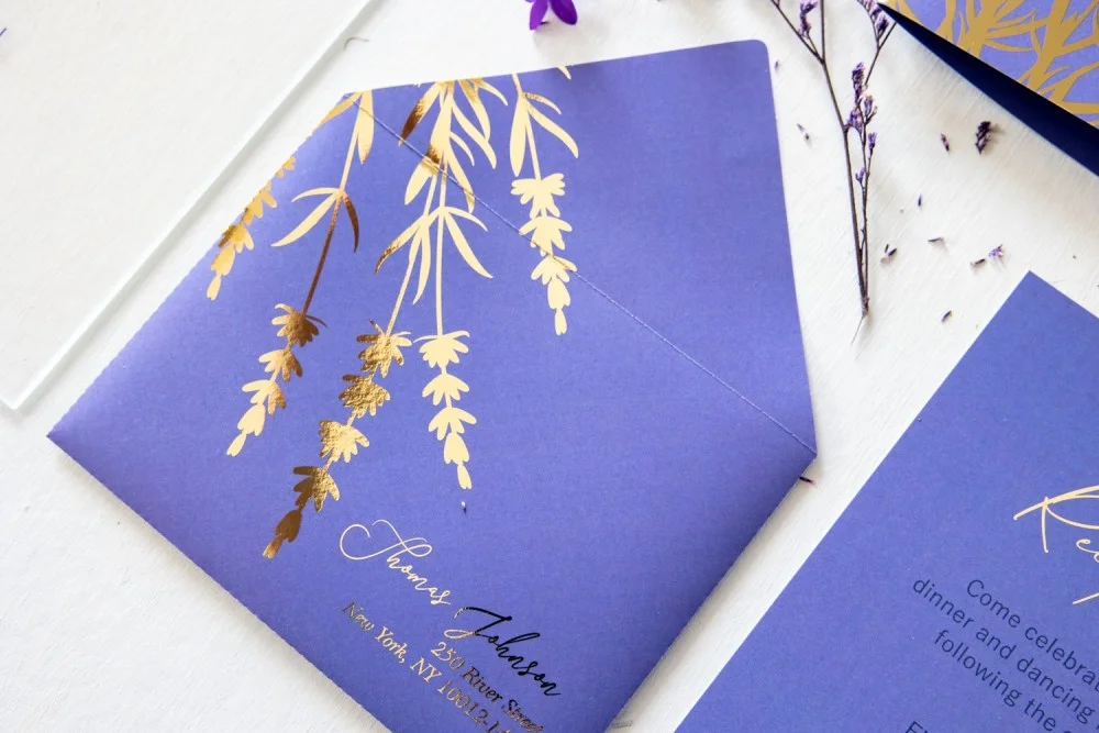 Lavendel Hochzeitseinladung, Glas oder Acryl Hochzeitseinladungen mit Lavendel, Transparente Hochzeitseinladungen