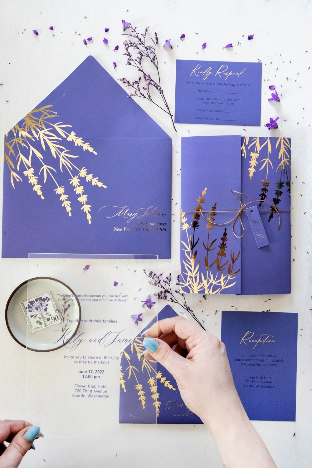 Lavendel Eleganz: Transparente Acryl- & Glas-Hochzeitseinladungen - GL35