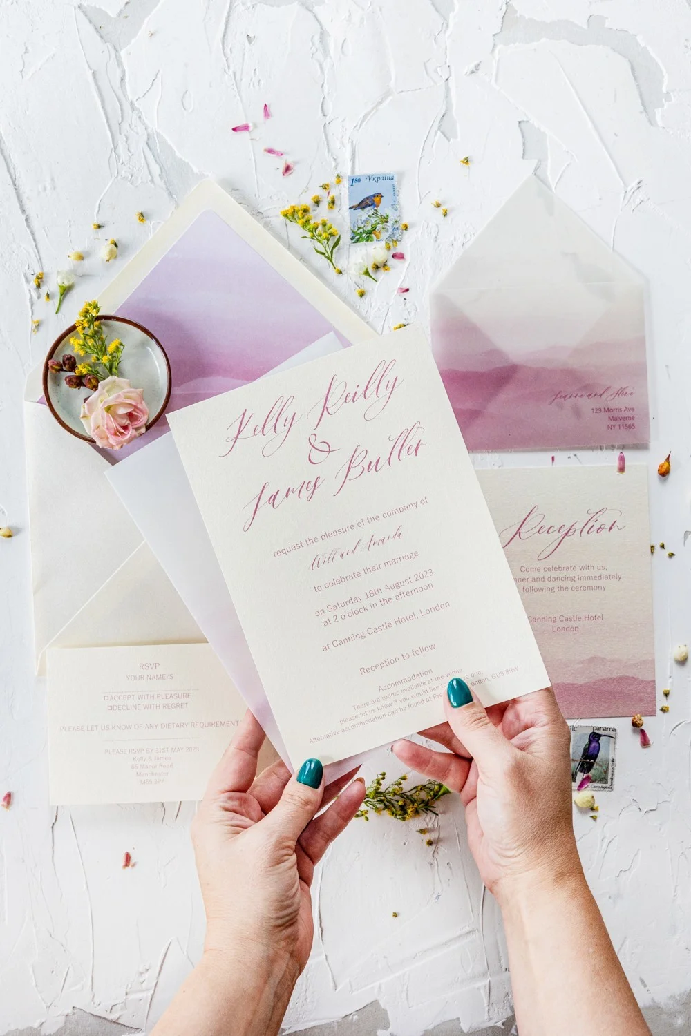 Romantic blush pink wedding Invitation with vellum wrap, Elegant watercolor wedding invitations