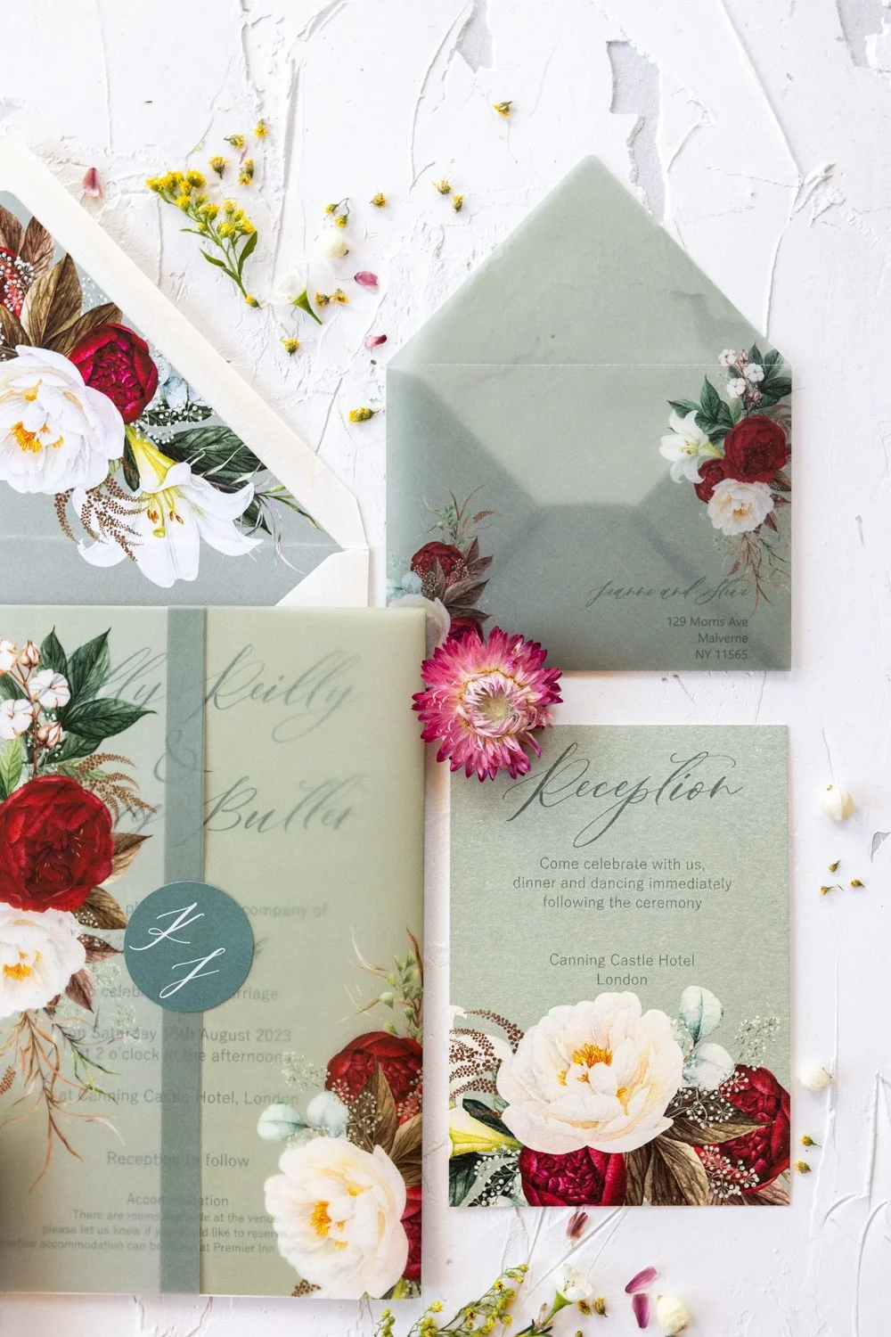 Salbeigrüne Hochzeitseinladung, Rustikale Hochzeitseinladungen, Einladung mit Pergamentumschlag, Olive Einladung