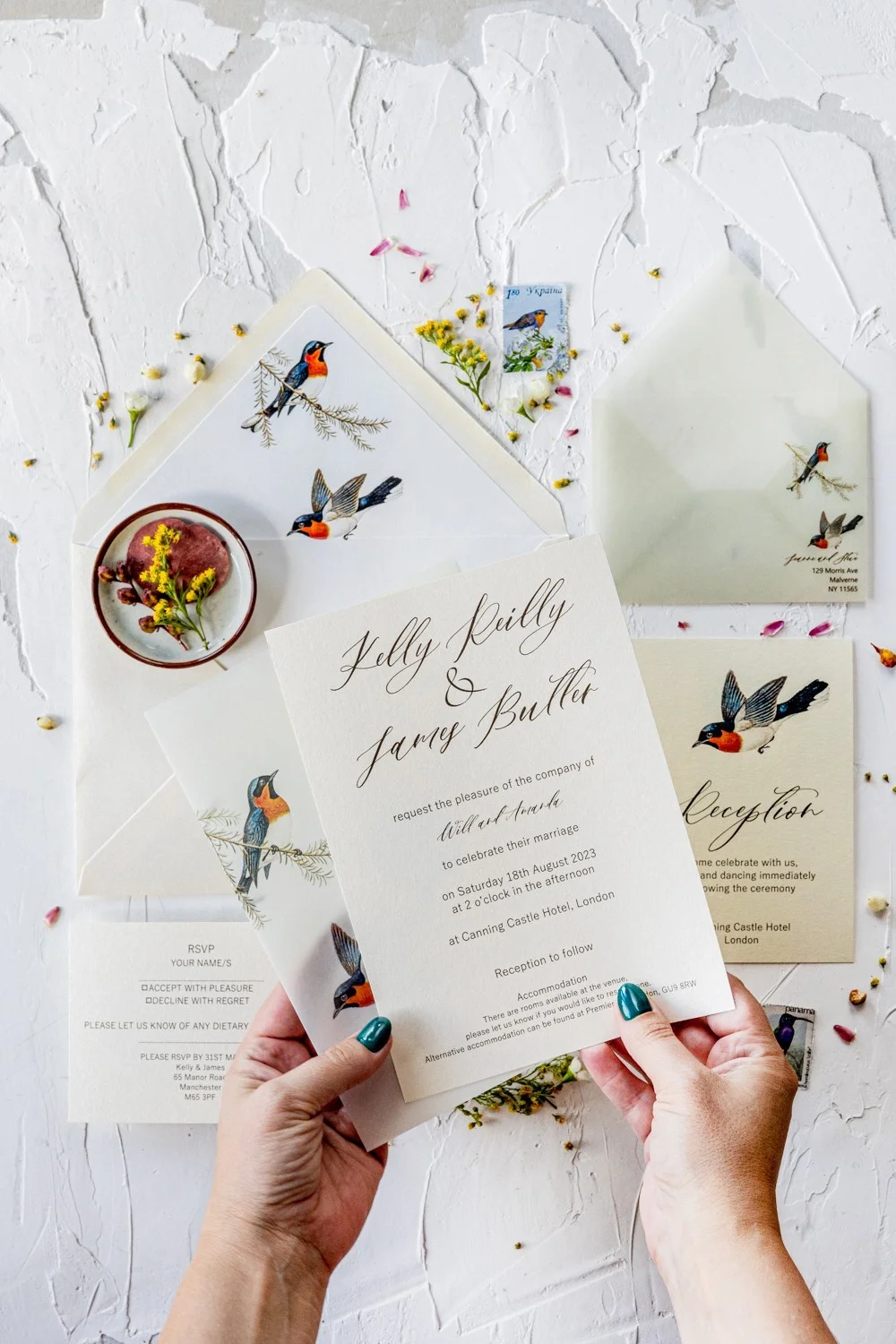 Vintage wedding Invitation with vellum wrap, Love Birds wedding invitation, Retro wedding invitation