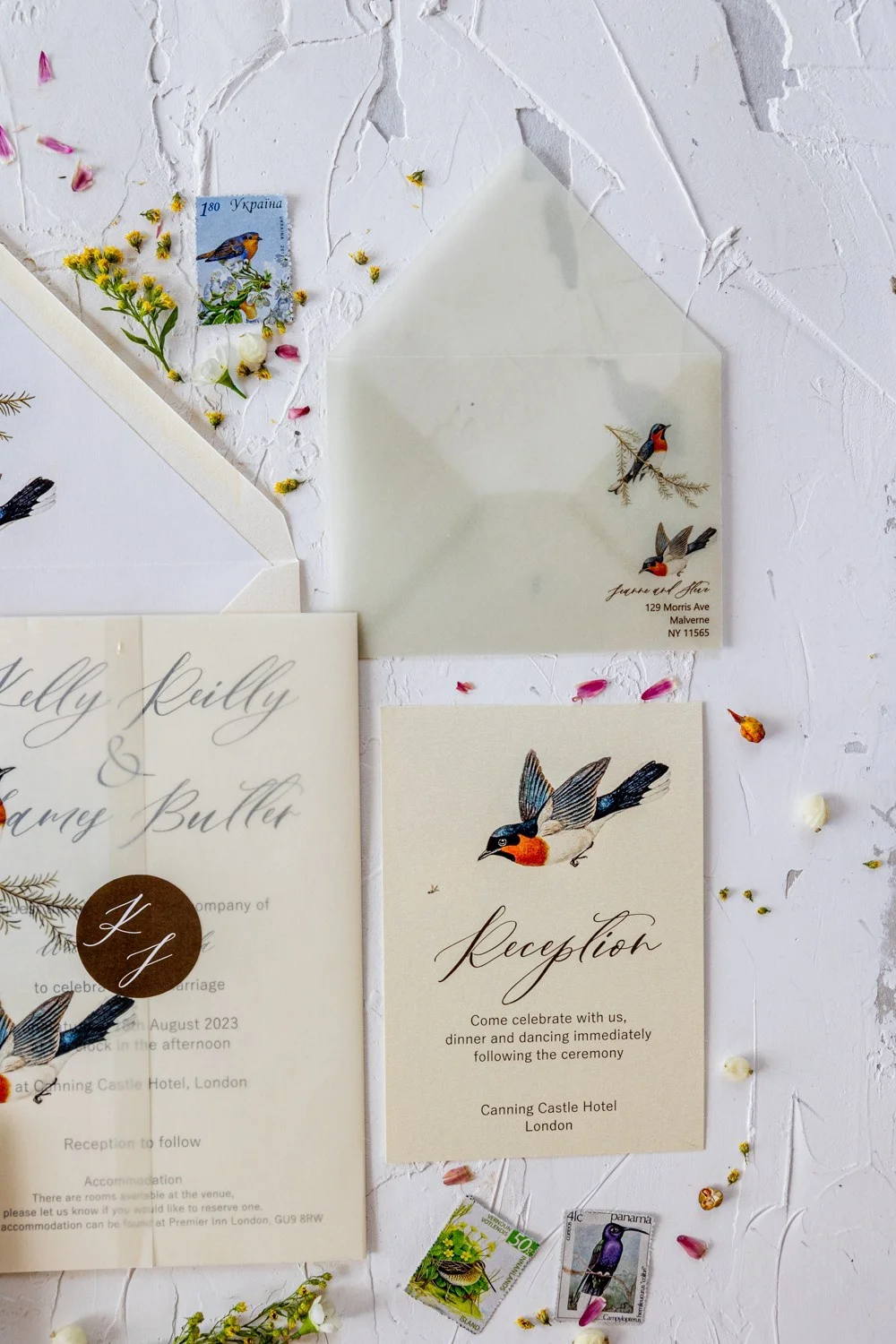 Vintage Hochzeit Einladung mit Pergament wickeln, Love Birds Hochzeitseinladung, Retro Hochzeitseinladung