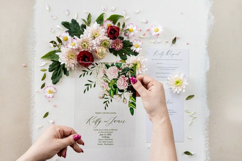 Glas oder Acryl Hochzeitseinladungen, Blush Pink Hochzeitseinladung, Glas oder Acryl Rosa Rosen Hochzeitskarten