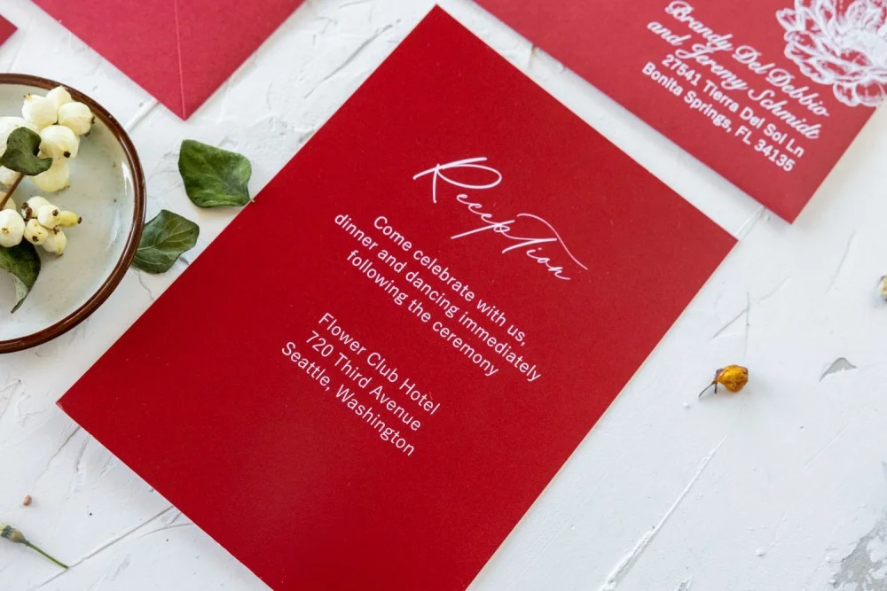 Burgundy Acrylic or Glass Wedding Invitation: Elegant Dark Red Floral Design - GL47