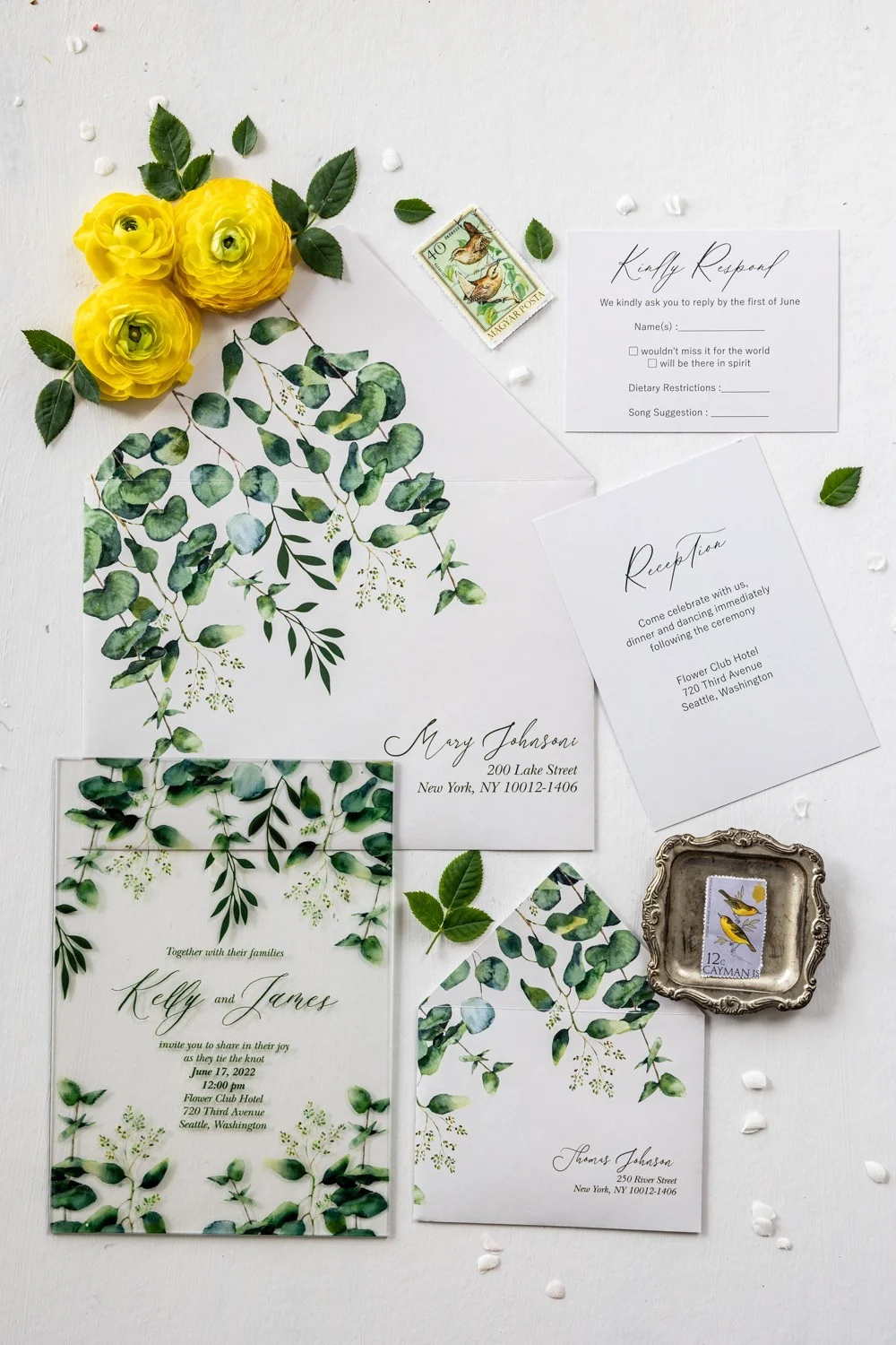 Eucalyptus Wedding Invitation, Glass or Acrylic Wedding Invitations, Greenery Wedding Invitation