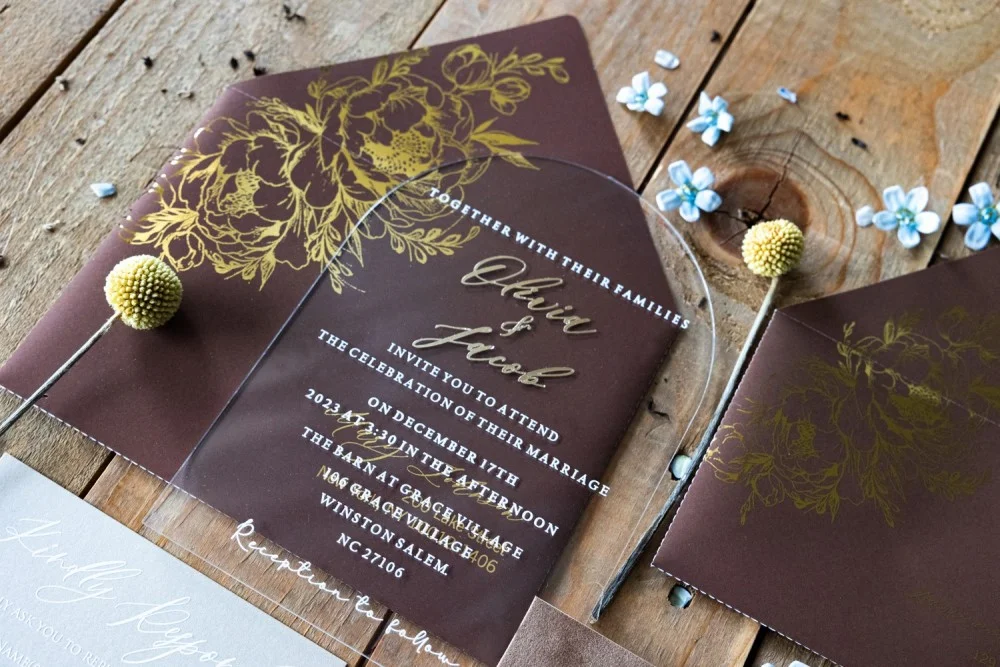 Invitations de mariage en acrylique or, invitations en velours, invitation en terre cuite, invitation en orange brûlée