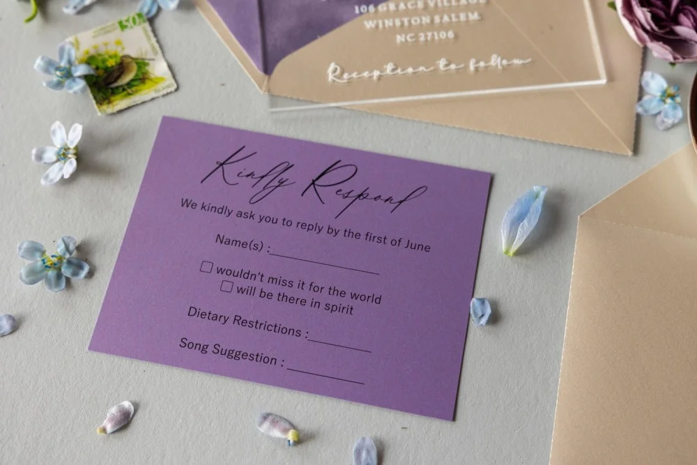 Arch Acrylic Gold Wedding Invitations, Velvet invitations, Purple Invitation, Lavender Invitation