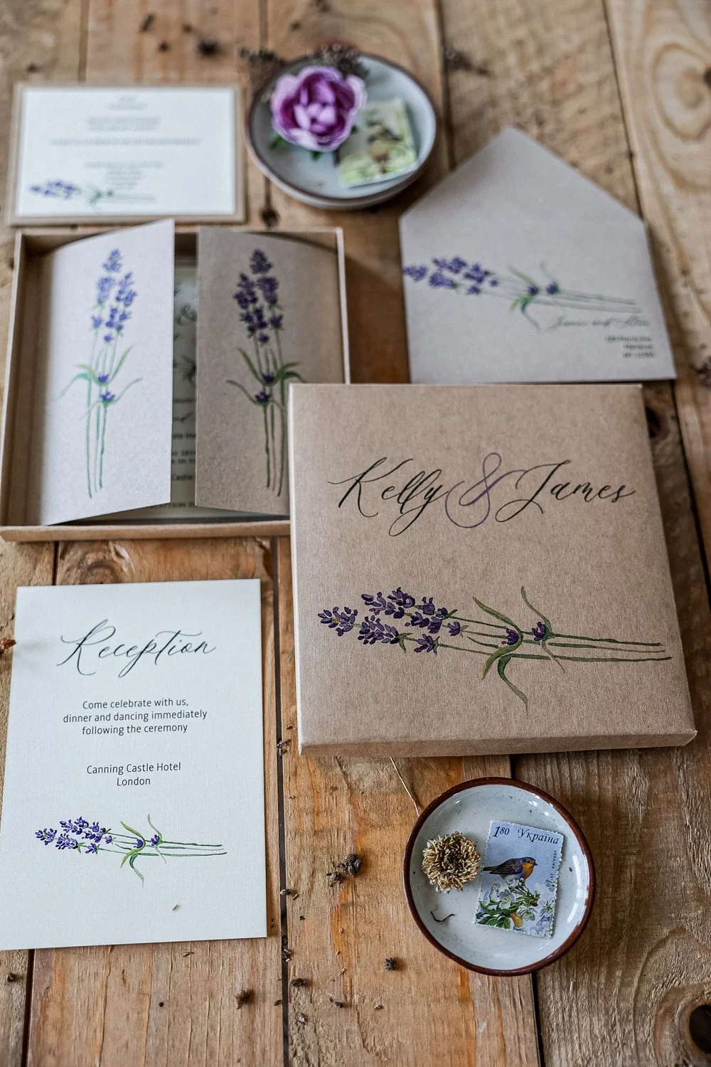 Lavender wedding invitation in a box, Boxed Rustic wedding invitation, boho wedding invitation with lavender