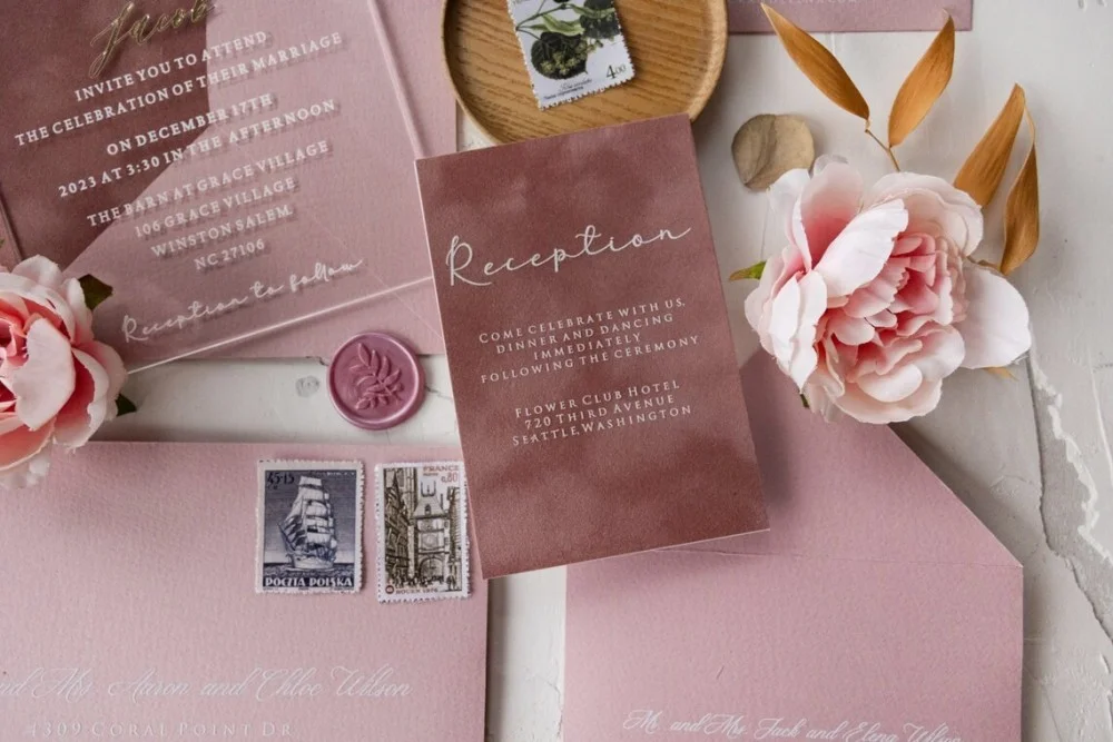Modern design wedding invitation with a vintage touch.