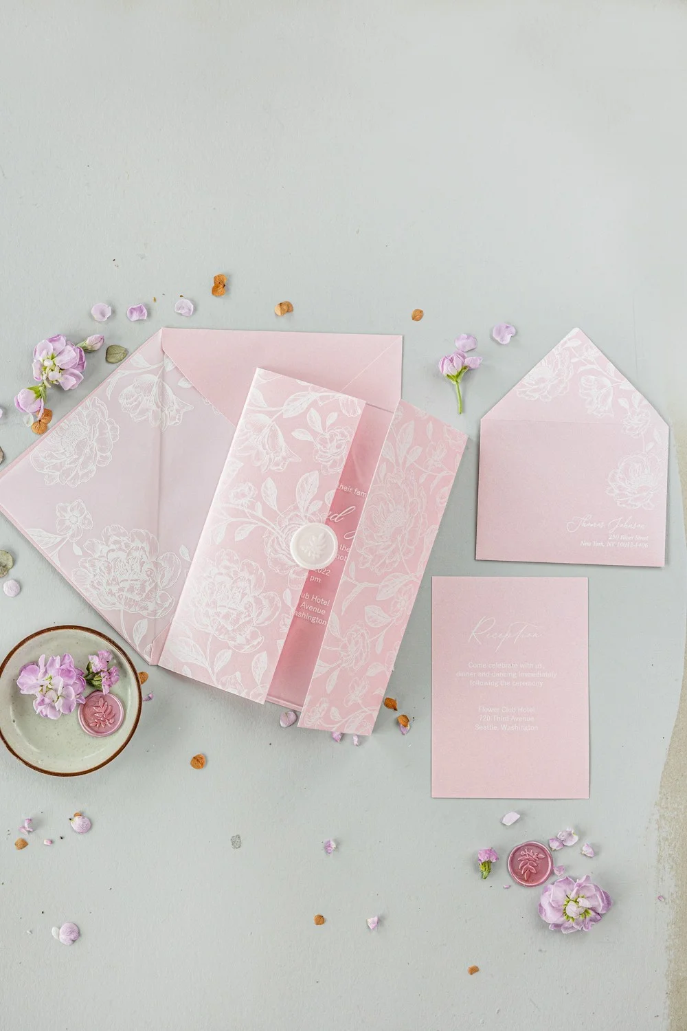 Invitation de mariage en acrylique ou en verre, invitations de mariage rose poussiéreux, invitations rose transparent