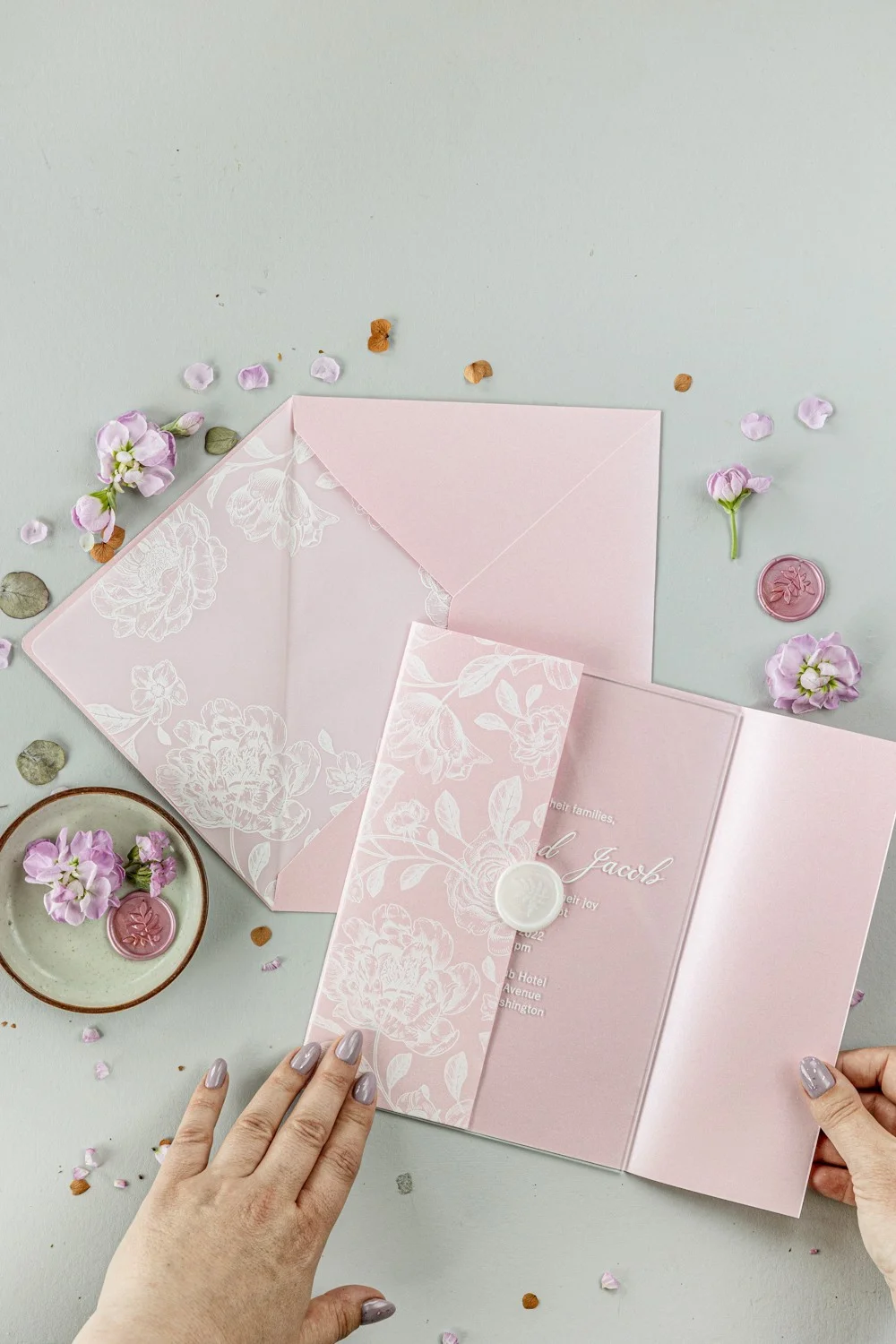 Acrylic or Glass Wedding Invitation, Dusty Pink Wedding Invitations, Transparent Pink Invites