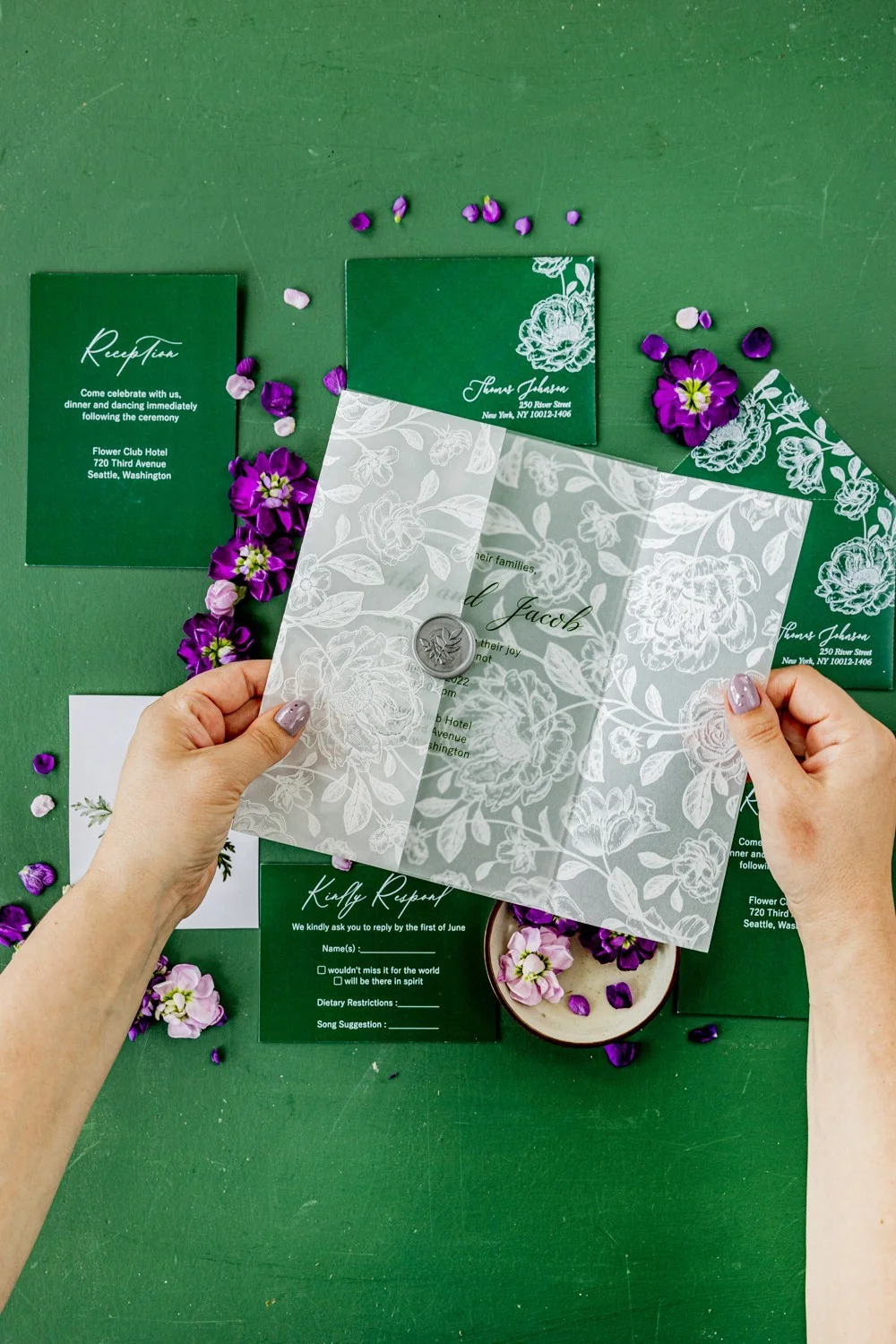 Elegant Enchanted Greenery Acrylic Wedding Invitations: Timeless and Transparent Invites for Your Special Day
