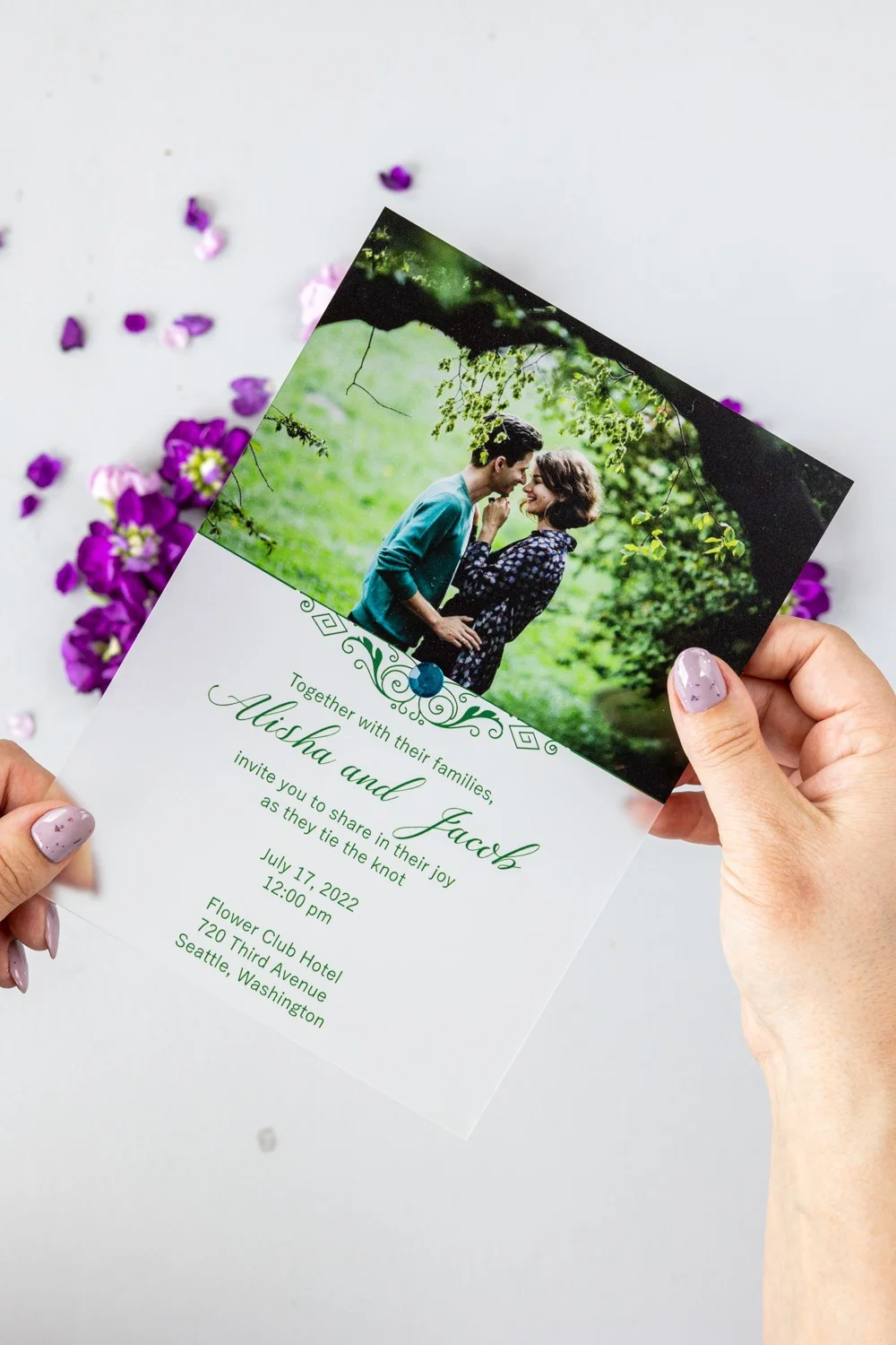 Foto Hochzeitseinladung, Hochzeitseinladungen mit Bild, klare Hochzeitseinladung, Acryleinladung mit Foto