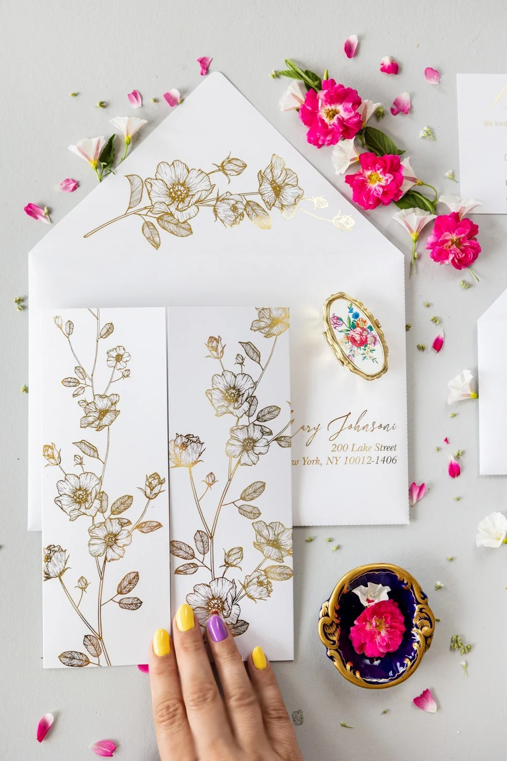 Elegantes maßgeschneidertes Gold-Hochzeitseinladungspaket, Individuelle Luxus-Einladung