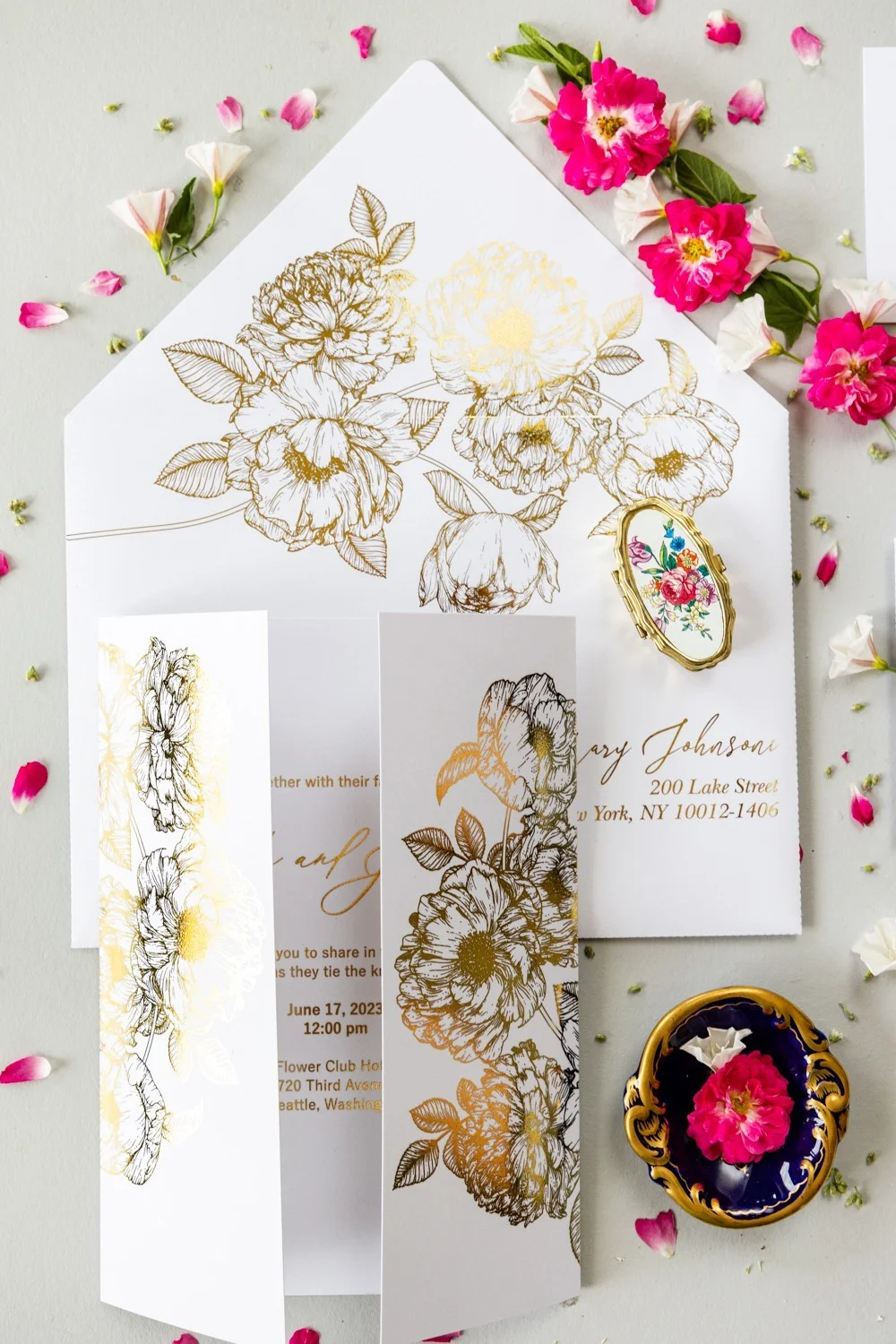 Goldfolien-Hochzeitseinladung, Elegantes maßgeschneidertes Gold-Hochzeitseinladungspaket, Glamour Hochzeitseinladungen
