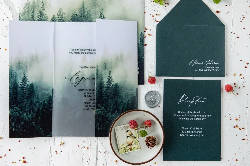 Invitation de mariage en acrylique ou en verre, invitations de mariage vertes, invitations de mariage transparentes