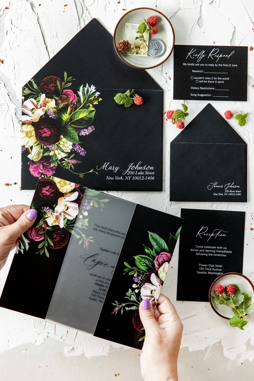 Elegant Black Boho Acrylic or Glass Wedding Invitation - Customizable & Unique - GL14