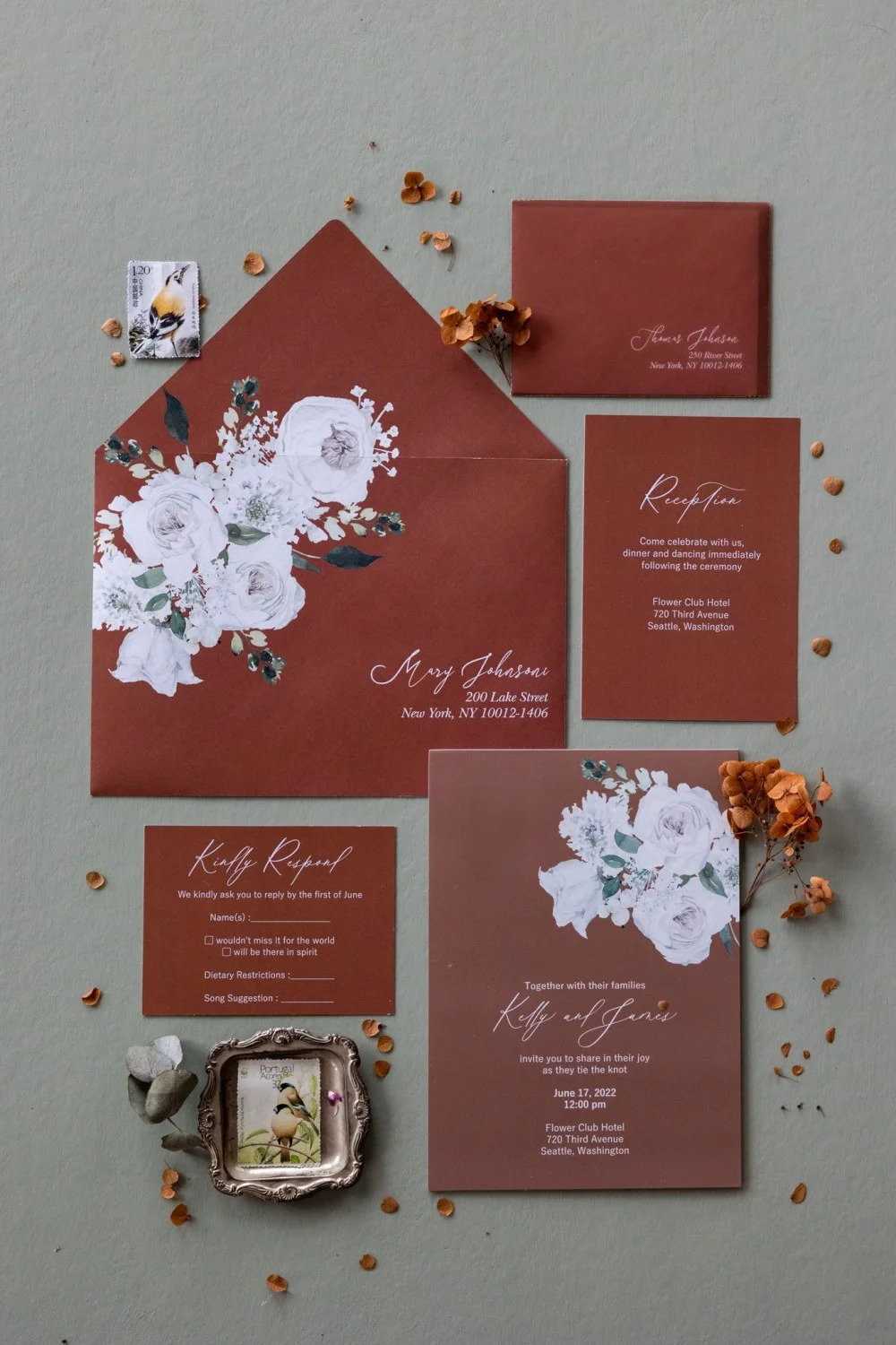 Invitaciones de boda de vidrio o acrílico Terracota con diseño personalizado y naranja quemado - GL17