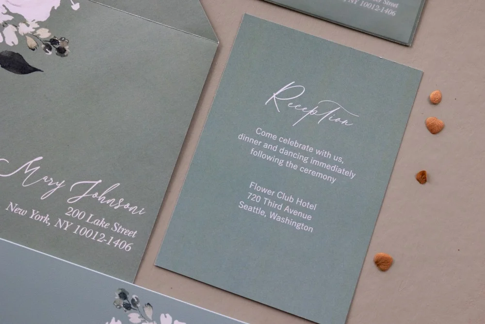 Invitations de mariage en verre ou acrylique, invitation de mariage vert sauge