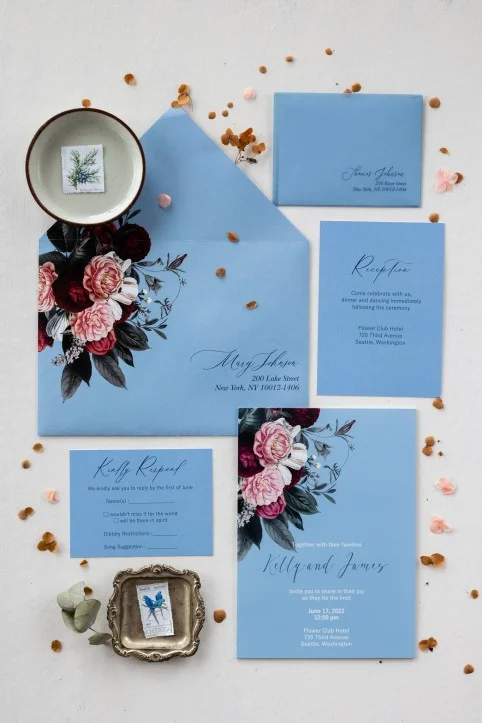 invitation de mariage bleu poudré, carte d'invitation, cartes de mariage en verre ou acrylique bleu poudré