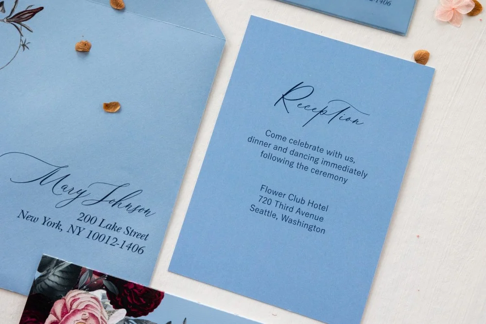 invitation de mariage bleu poudré, carte d'invitation, cartes de mariage en verre ou acrylique bleu poudré