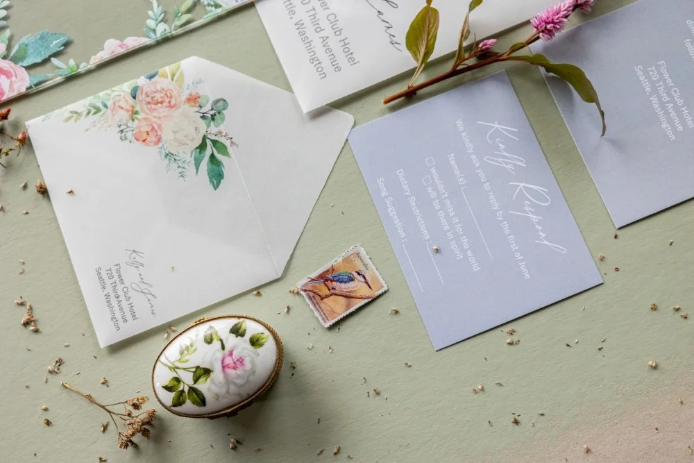 Boho Blush Pink Floral Geometric Acrylic Wedding Invitations EWIA070