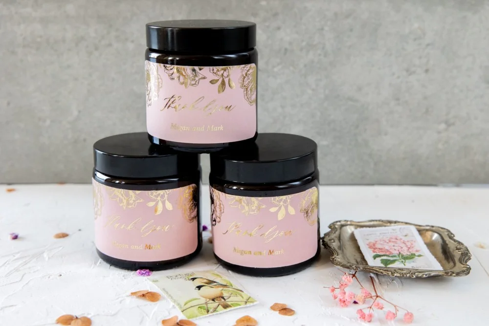 Hochzeitsgeschenke für Gäste in loser Schüttung | Blush Pink Wedding Favors | Glass Jar Candle