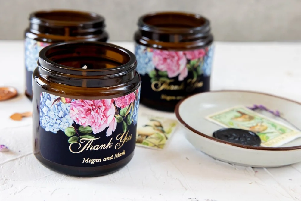 Wedding Favors Hydrangea | Navy Blue Favors | Pink peonies Favors | Bridal Shower Favors | Soy Wax Jar Candles