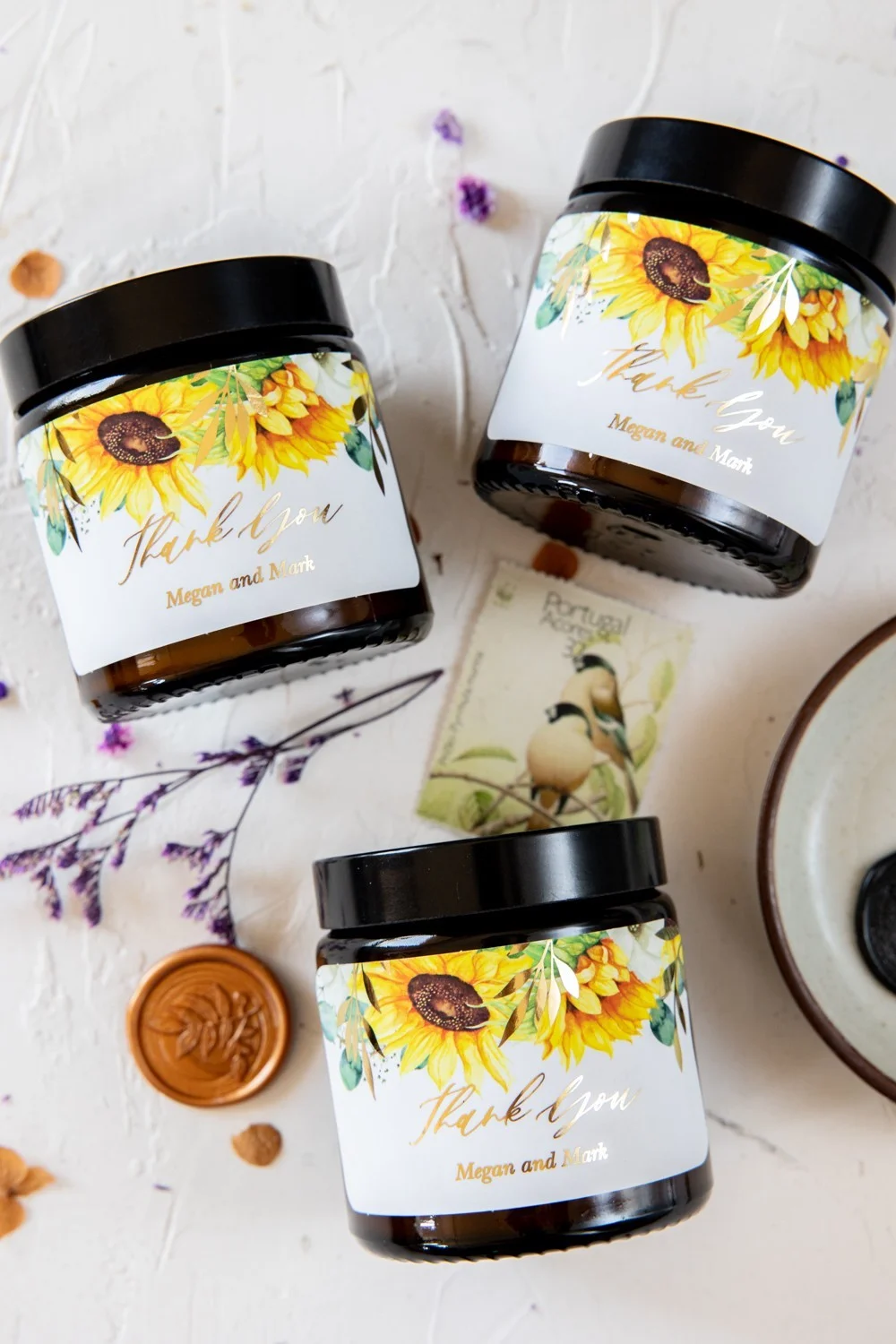 Sunflower Soy Wax Candle in Glass Jar: Handcrafted, Unique, Perfect Wedding Favor with Customizable Fragrance - S27