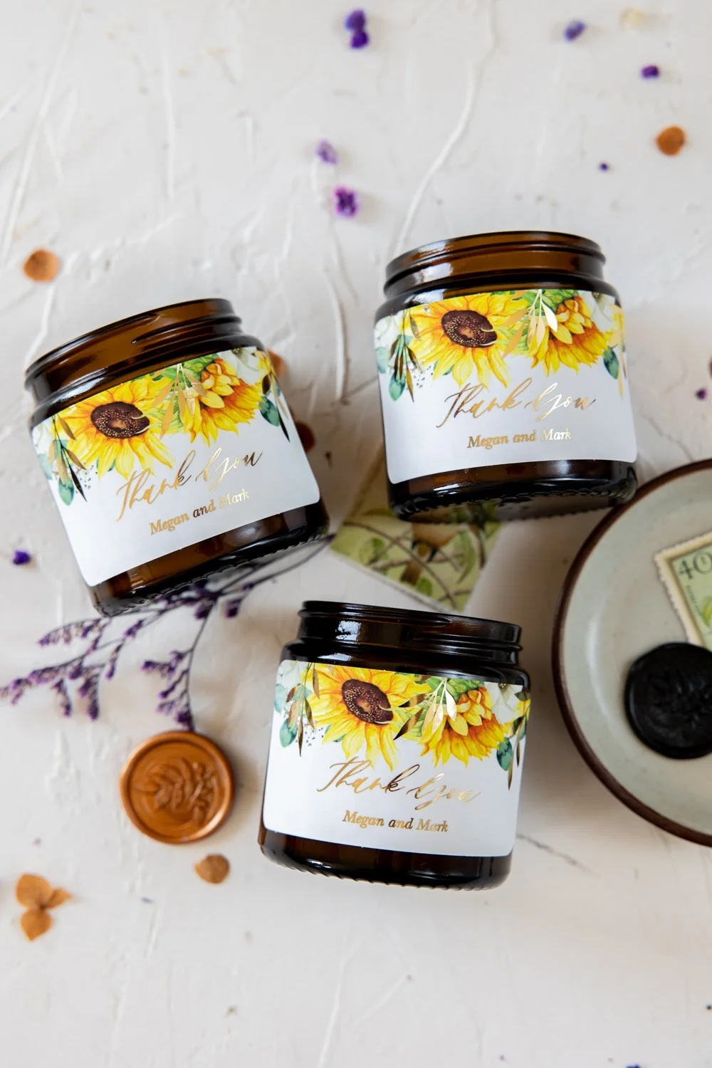 Wedding Favors for Guests in bulk | Sunflower Wedding Favors | Glass Jar Candle | Bridal Shower Favors | Soy Wax Candles