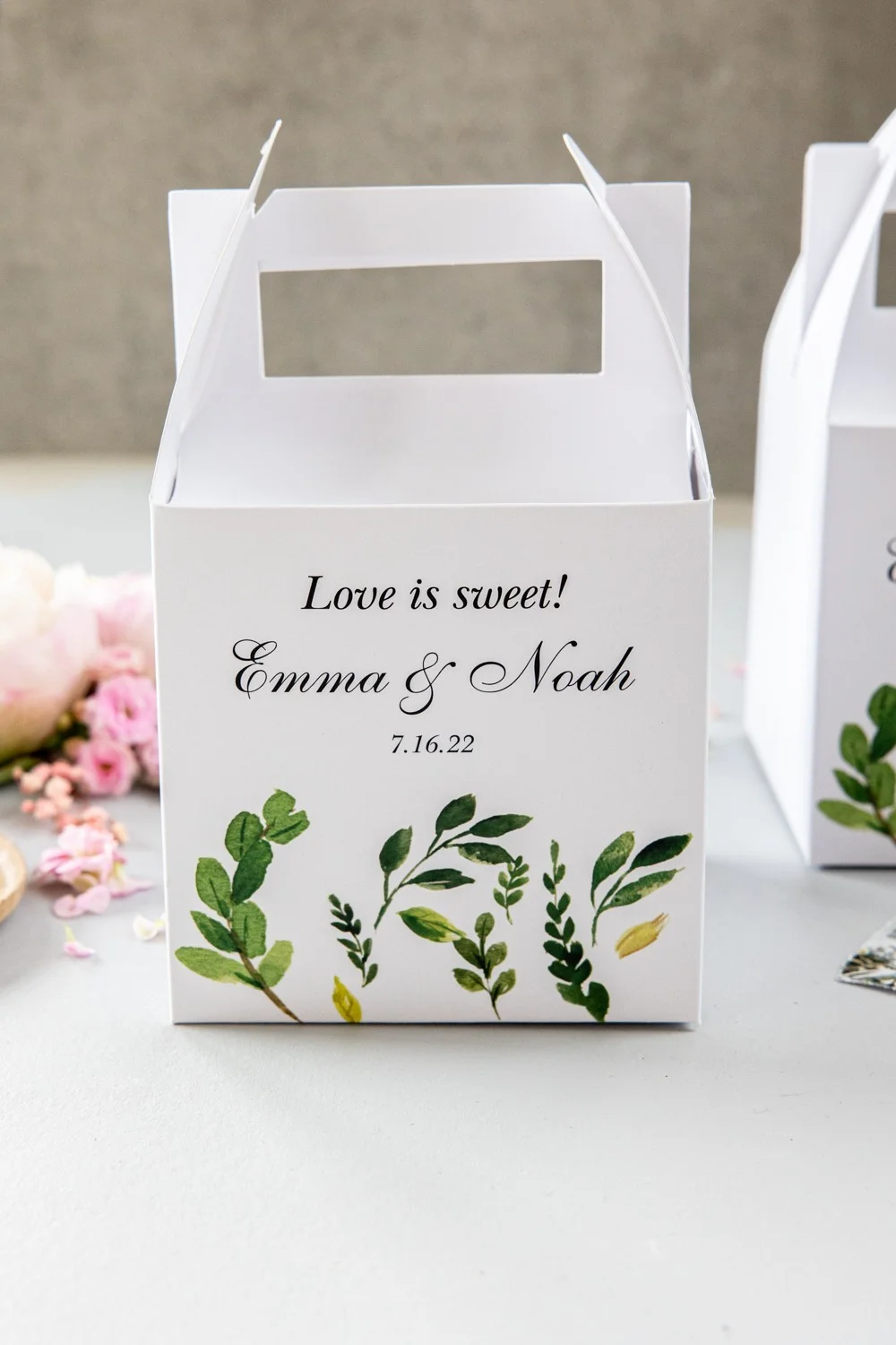Boho Personalized Cake Box with Names | Handmade Wedding Favor | Unique Design | BX1 Model