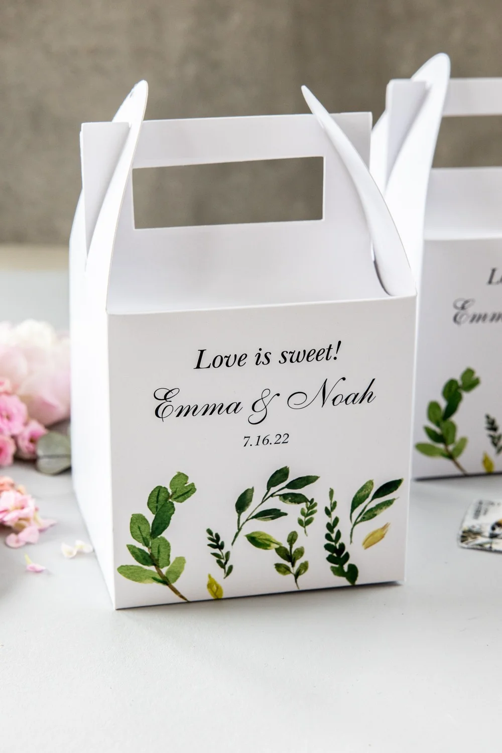 Boho Hochzeit Favor Boxen für Gäste mit Namen | Bridal Shower Favors | Personalisierte Kuchen-Boxen