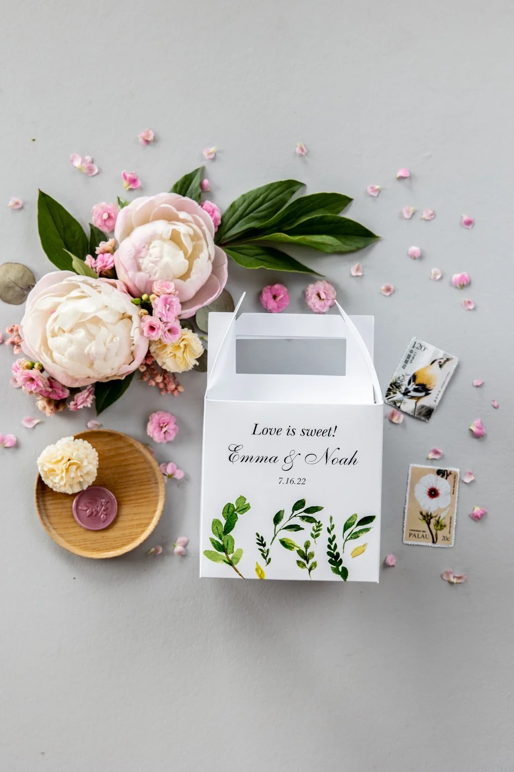 Cajas de regalo de boda boho para invitados con nombres | Regalos de despedida de soltera