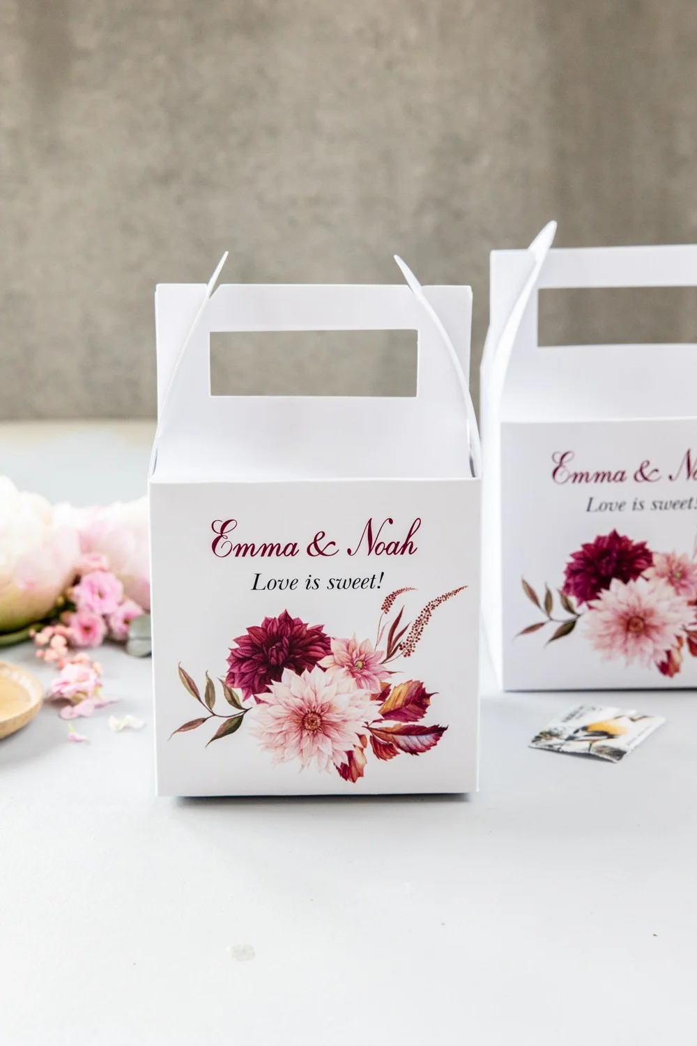 Cajas de Recuerdos de Boda Boho - Hechas a mano, con nombres personalizados, diseño floral y elegante - BX2