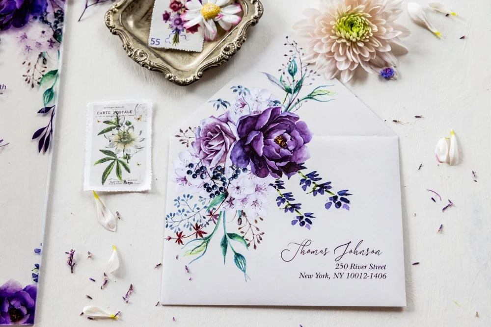Glass or Acrylic Wedding Invitations, Purple Wedding Invitation, Glass or Acrylic Purple ans lavender Invitation