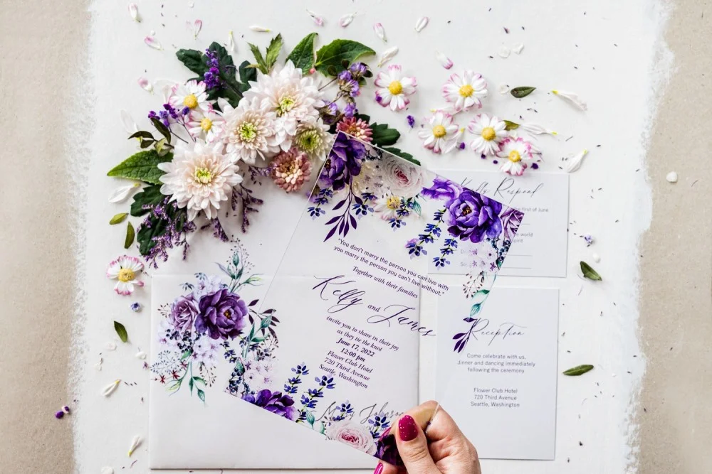 Glas oder Acryl Hochzeitseinladungen, lila Hochzeitseinladung, Glas oder Acryl lila und lavendel Einladung