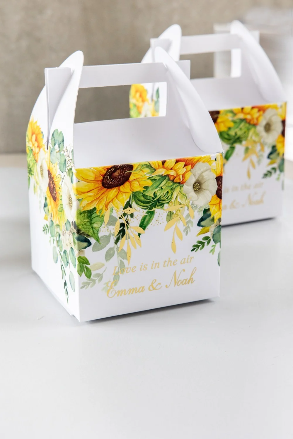 Sunflower Wedding Favor Boxes for guests with names | Bridal Shower Favors | Personalized Cake Boxes | Welcome Bag