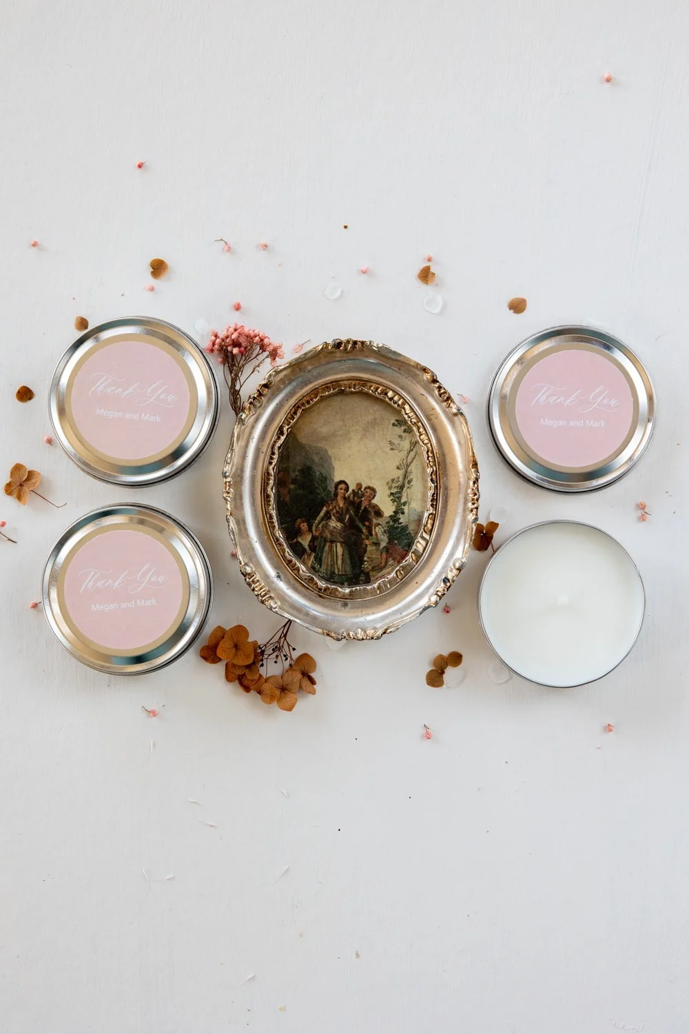 Blush Pink Handmade Soy Wax Candle Favors - Personalized Gifts for Wedding Guests - T22