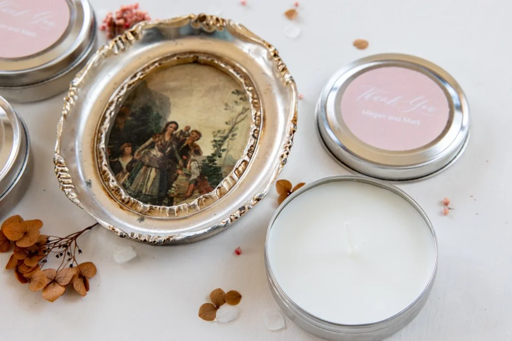 Personalisierte, handgefertigte Soja-Wachs-Kerzen als Geschenk für Ihre Hochzeitsgäste, rosa Farbe