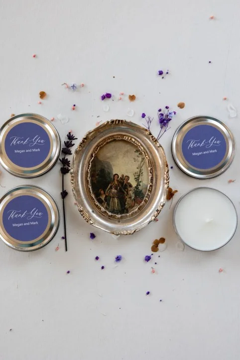 Personalisierte, handgemachte Soja-Wachs-Kerzen Favors für Ihre Hochzeitsgäste, lila Farbe
