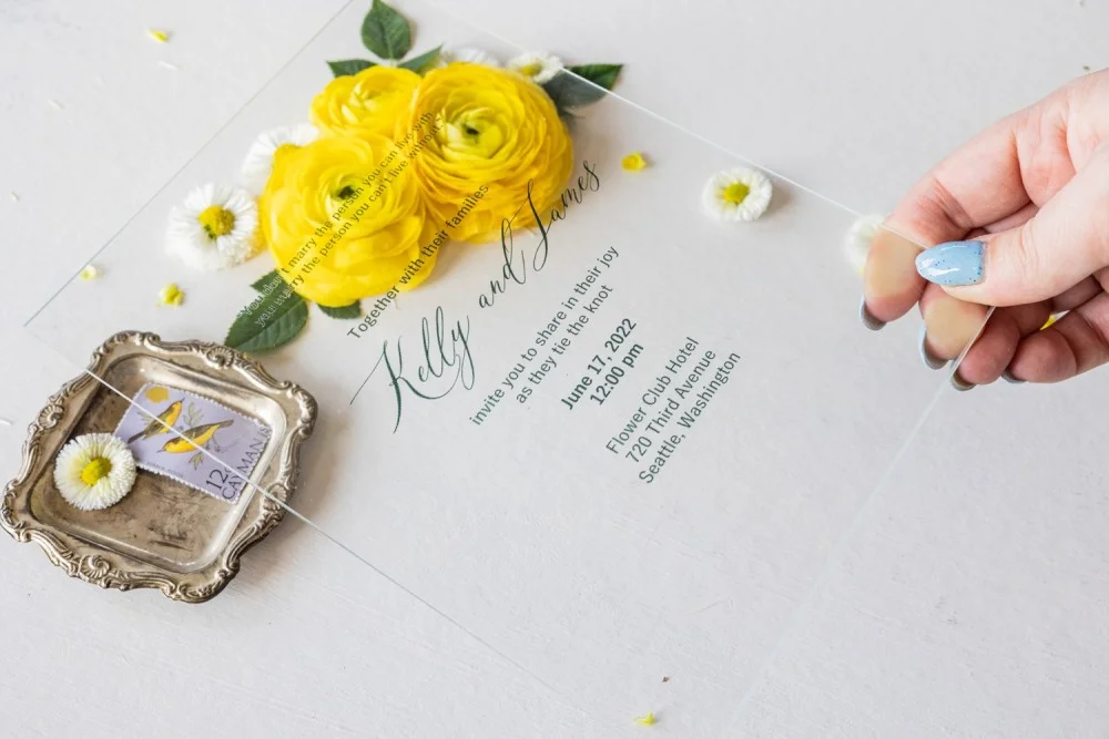 Invitación de boda verde salvia, Invitaciones de boda en vidrio o acrílico, con eucalipto dorado, Invitación dorada