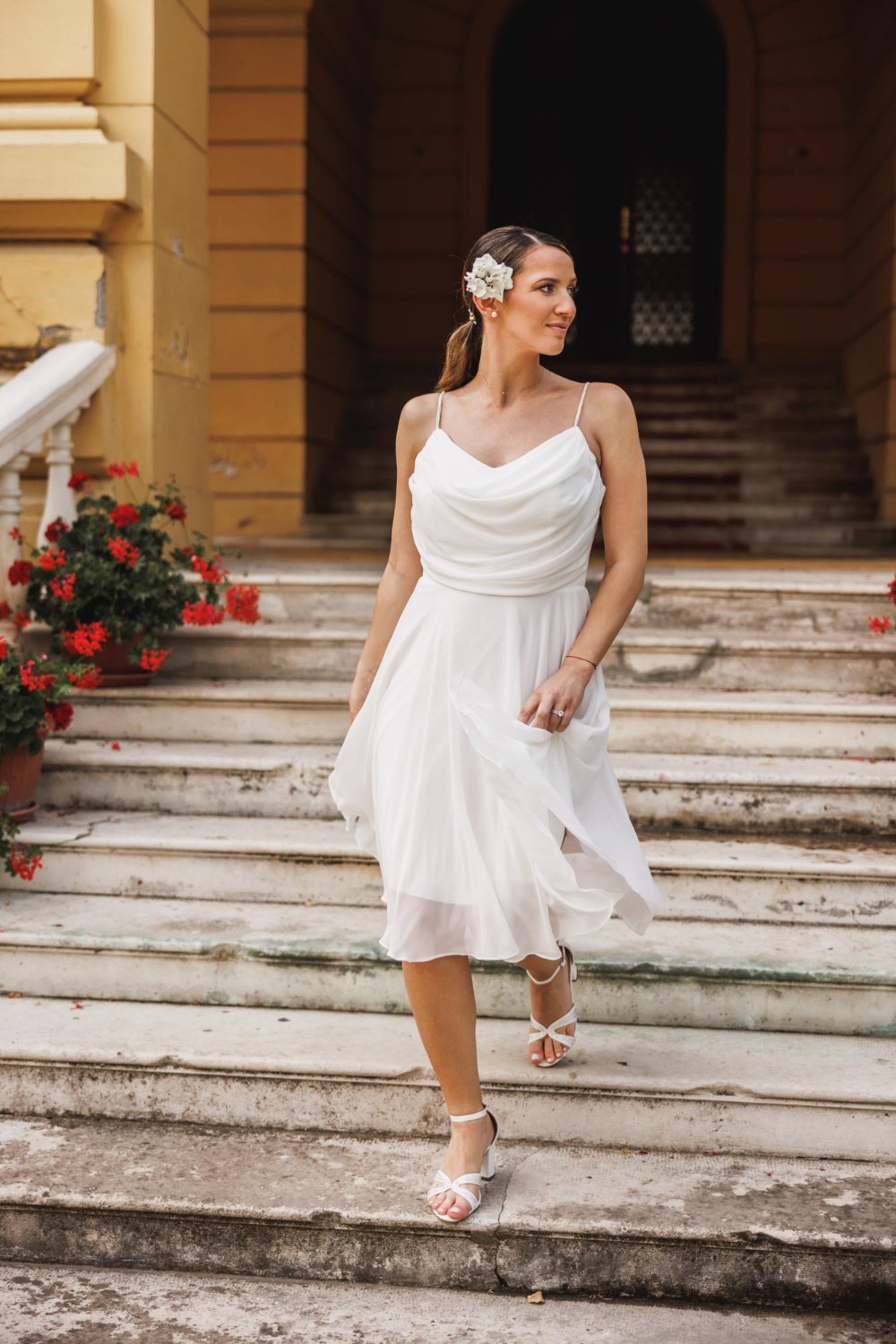 beautiful bride in beautiful white wedding dress