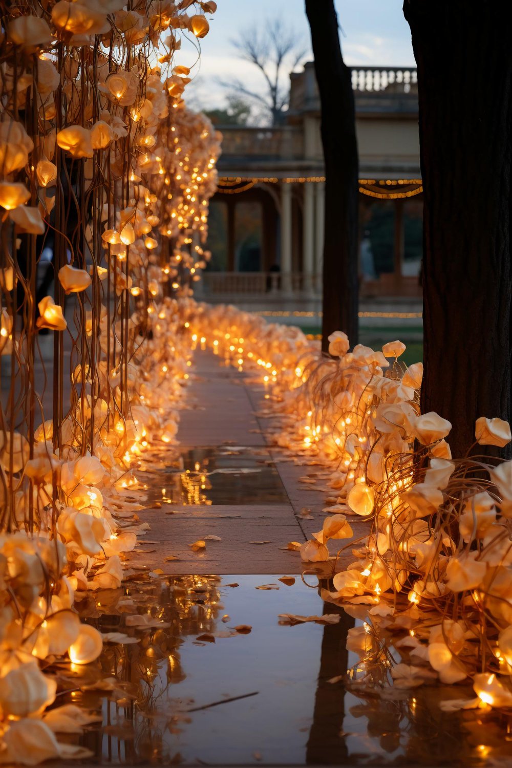 Beautiful path full of colorful transparent lanterns