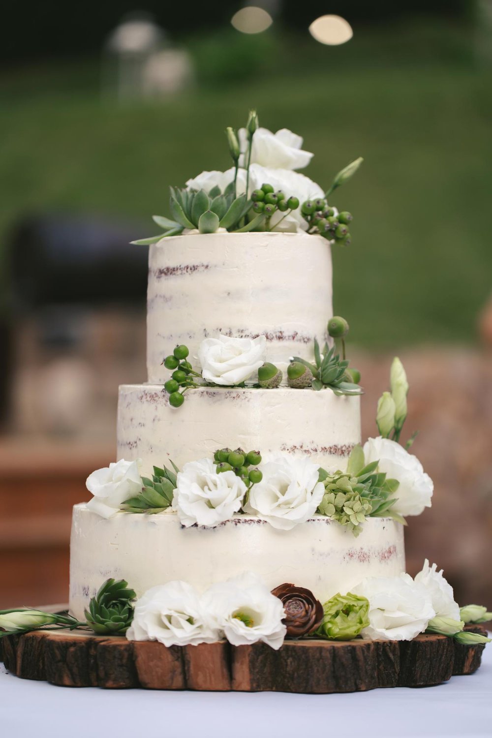 beautiful wedding cake for newlyweds at a rustic wedding