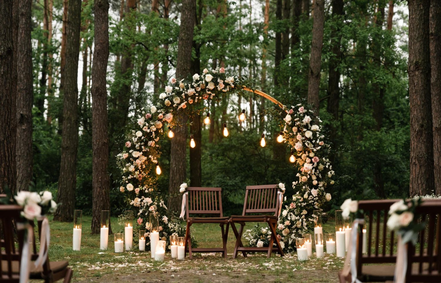 blooming decoration of wedding arch with roses
