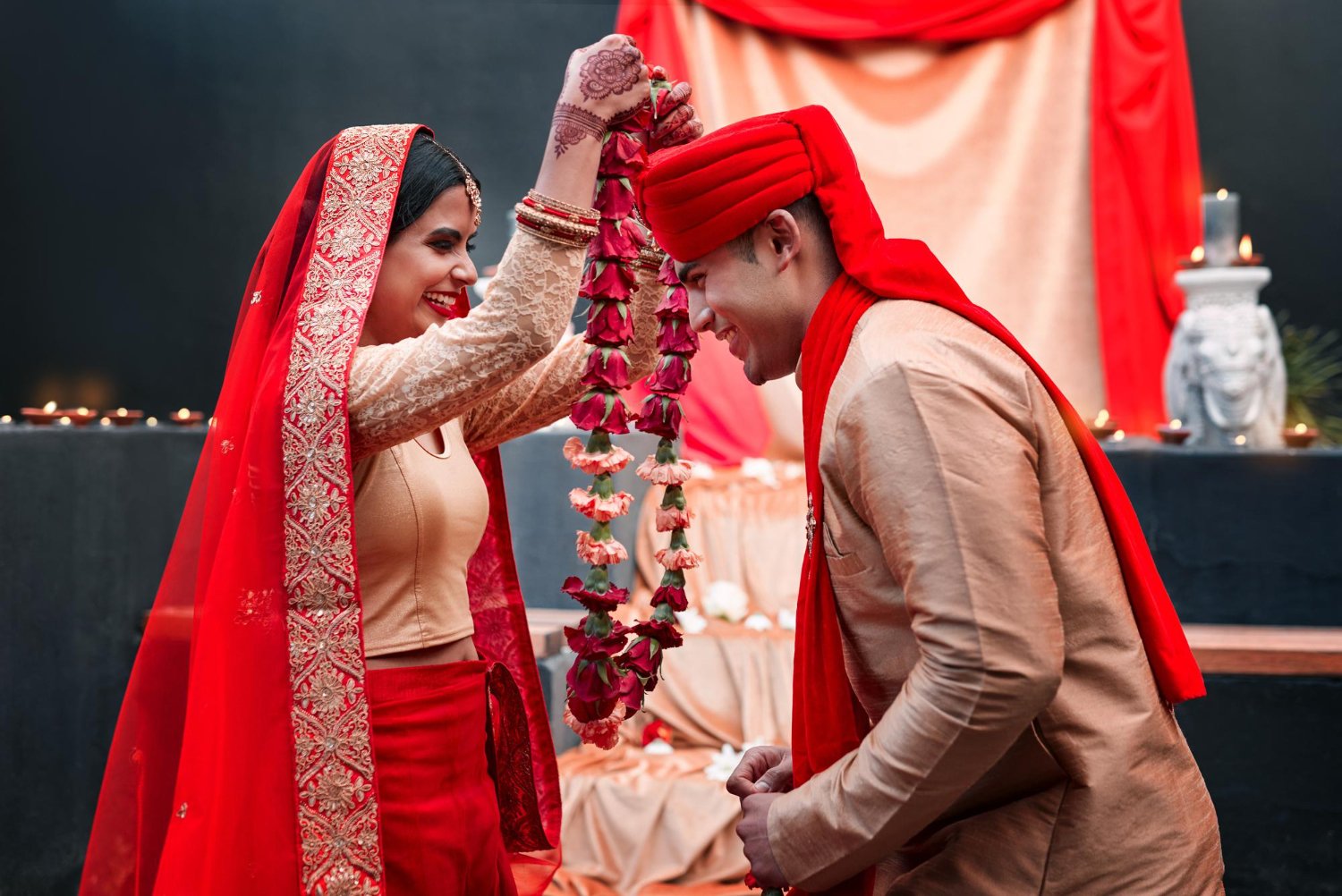 young indian married couple happy