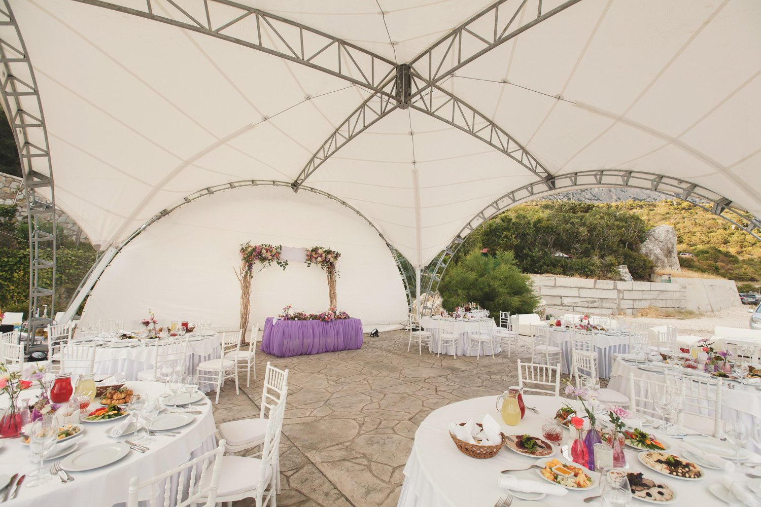 elegant wedding reception in a tent