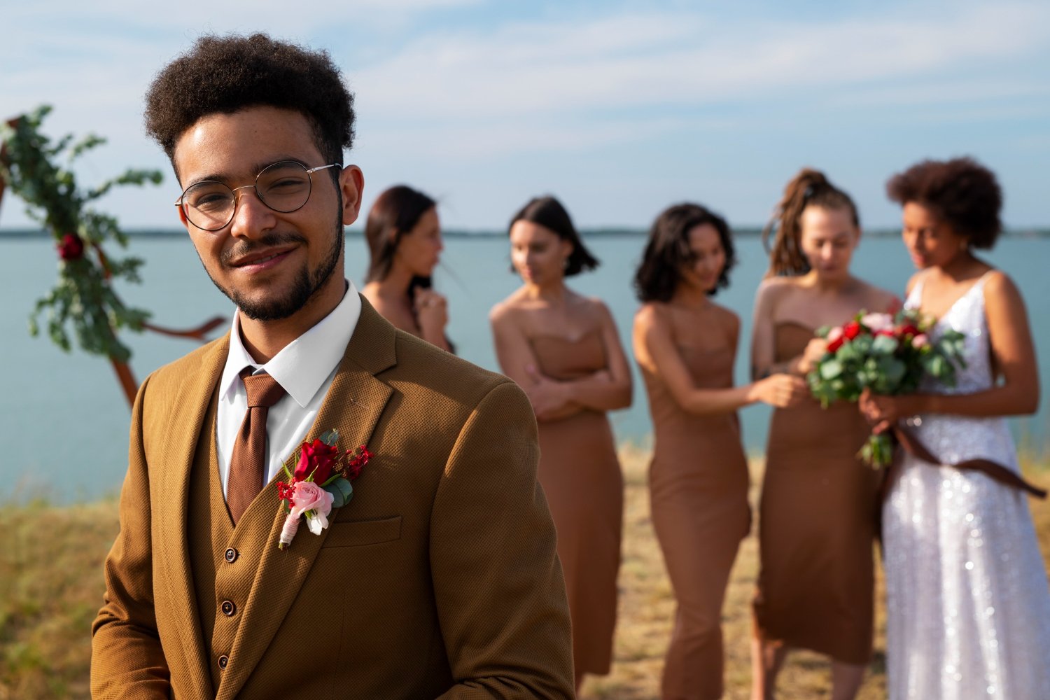 people celebrating wedding in nature