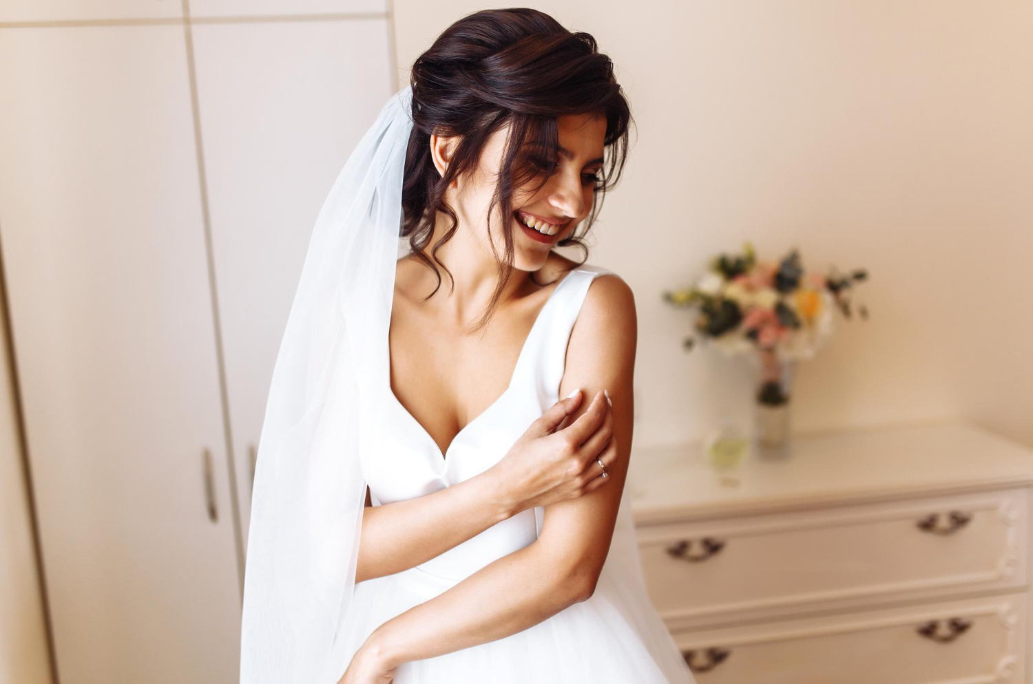 bride beautiful smiling brunette